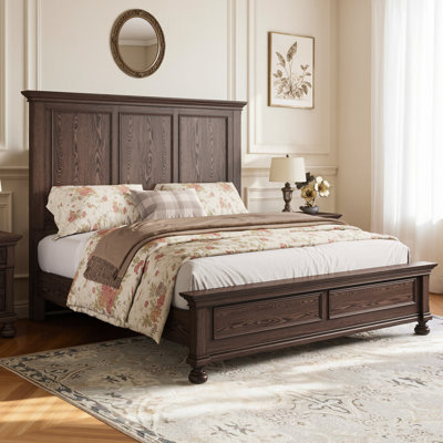65" H Queen Size Solid Wood Bed With Roman Column Legs, Dark Brown