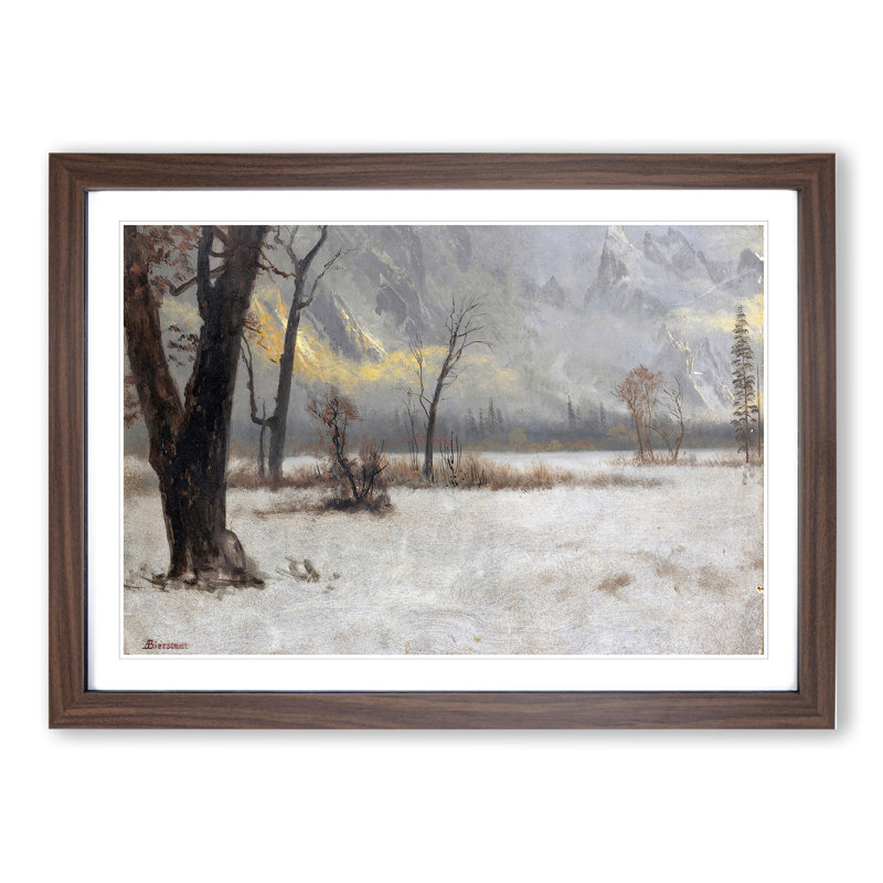 Winter Landscape by Albert Bierstadt - Picture Frame Painting, 27cm H x 36cm W x 2cm D, Walnut Framed