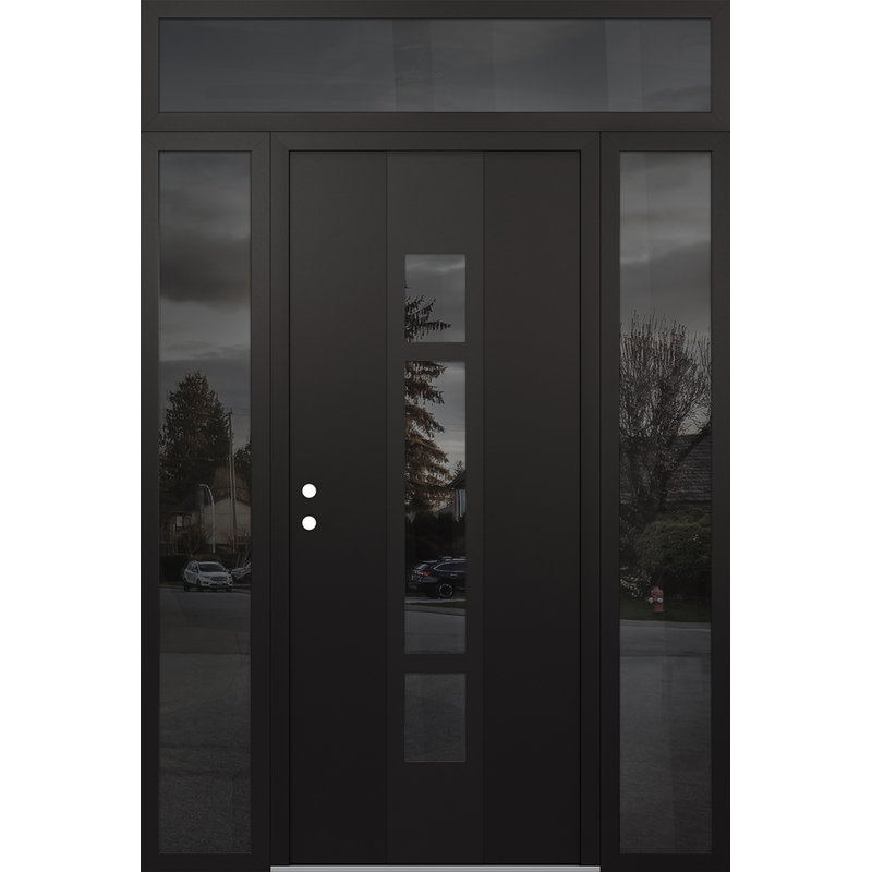 Porte d'entrée pré-suspendue en acier à panneaux noirs Diamond A9, Droite / vers l'intérieur, L 61,06 po x H 95,69 po