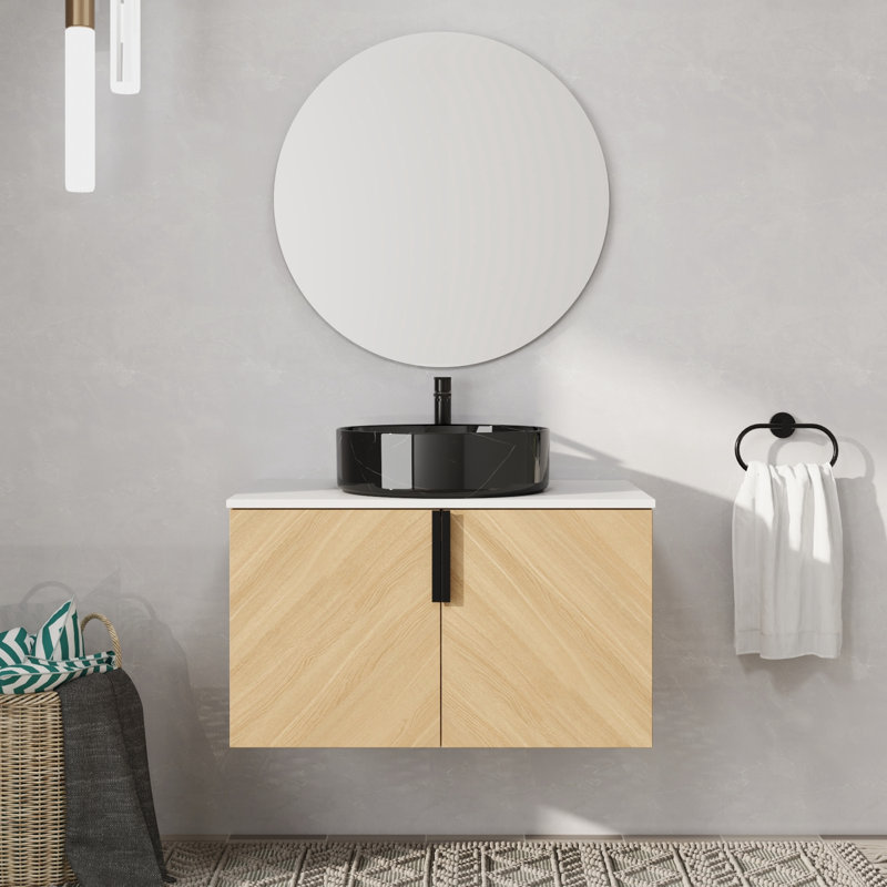 Meuble-lavabo mural simple 30 po avec lavabo en céramique, 30