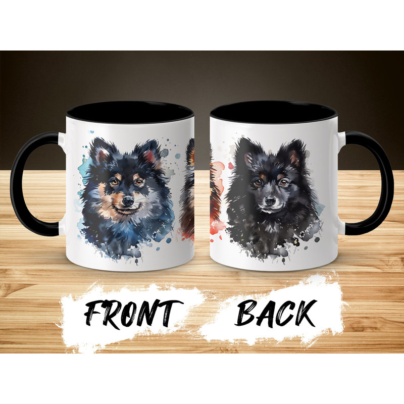 Pomeranian Watercolor Dog Art 11oz Coffee Mug, Black, 2