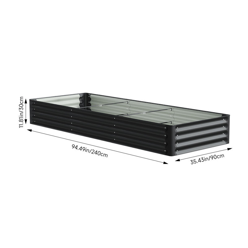 Raised Garden Bed, Black, 30cm H x 240cm W x 90cm D