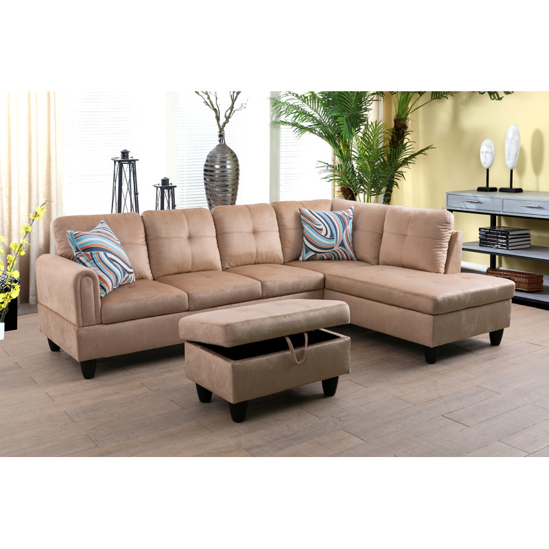 Henryleo Faux Leather L-Shaped Sectional, Right Hand Facing, Latte Faux Leather