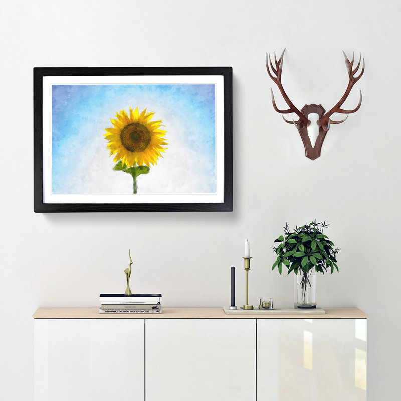 Yellow Sunflower Catching Rays - Picture Frame Painting Print, 45cm H x 63cm W x 2cm D, Black Framed