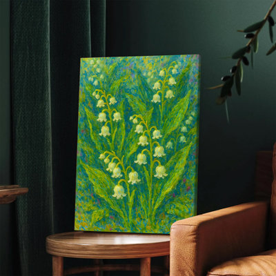 1 pièce d'art mural encadré, art mural sur toile Lily of the Valley, peinture botanique verte éclatante, décoration florale pour le salon, impression de fleurs sauvages printanières, décoration intérieure inspirée de la nature, œuvre d'art moderne prête à accrocher