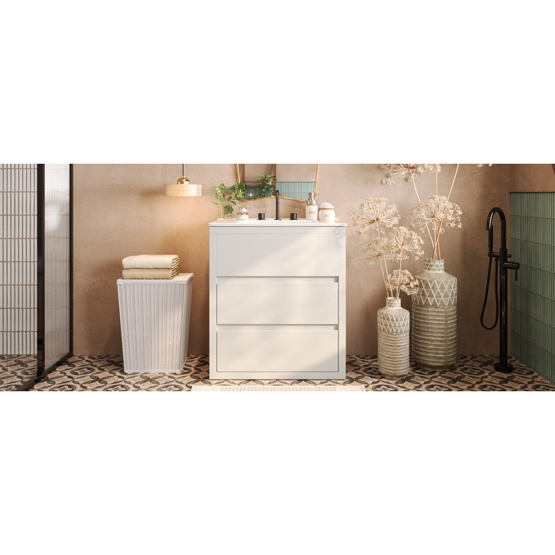 Southampton 30" Freestanding Bathroom Vanity With Ceramic Sink & 2 Drawers, White