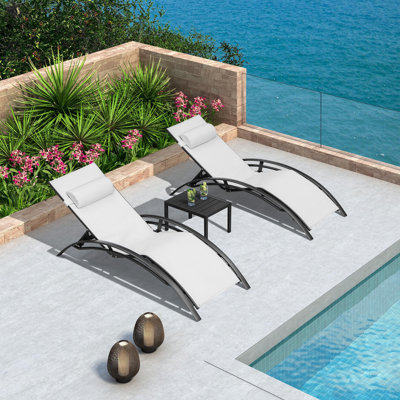 Patio Outdoor 69.3" Long Reclining Chaise Lounge Set Of 3 With Arm For All Weather, Side Table Included by Winston Porter