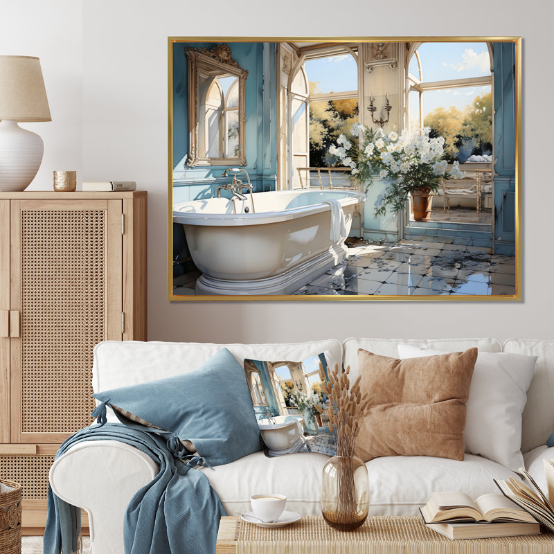 Bathroom Toilet Reflections Of I - Bath & Laundry Canvas Wall Art, Gold Floater Framed, 24" H x 32" W x 1" D