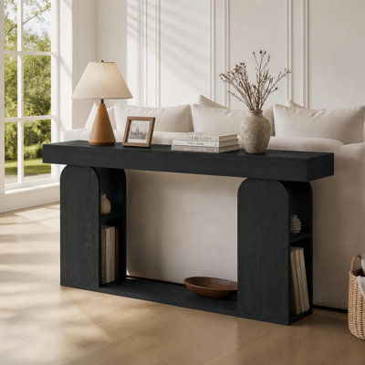 Console d'entrée étroite de 180 cm (71 pouces) en bois avec compartiments de rangement arqués pour couloir