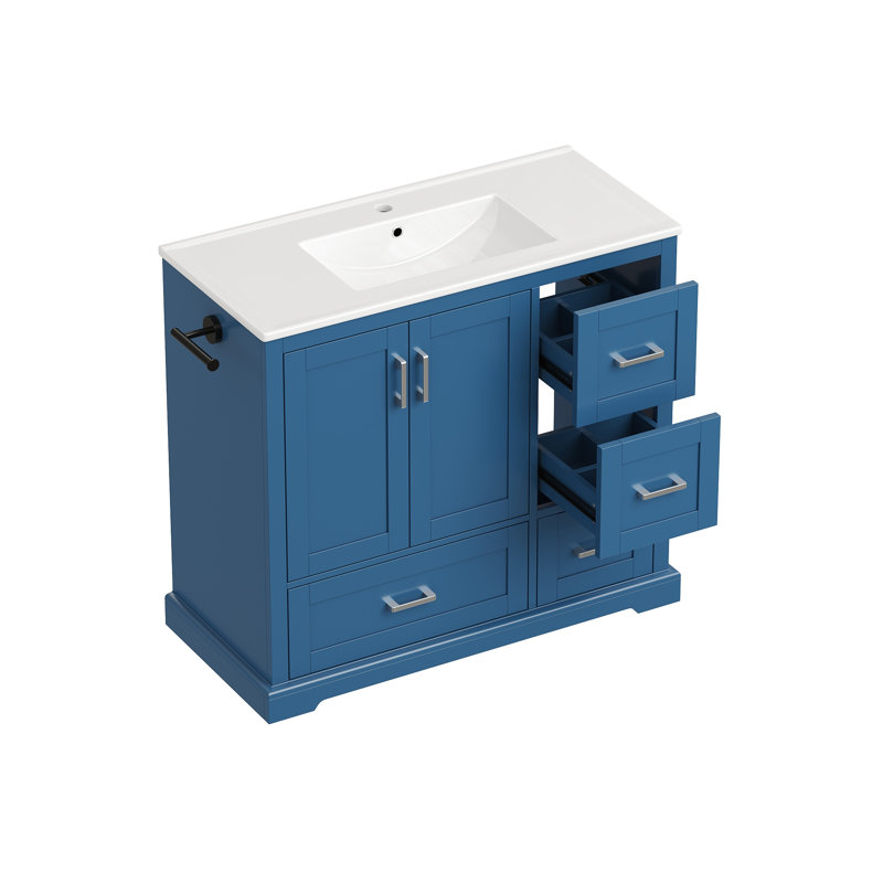 Meuble-lavabo autoportant de 42 po avec porte-serviettes réversible Navyhurst, Marine