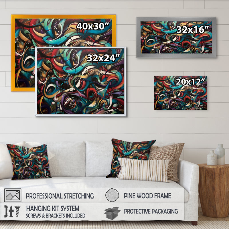 " Blue Red Graffiti Blend ", 24" H x 32" W x 1" D, Wrapped Canvas