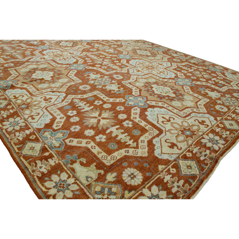 Wool Geometric Area Rug in Red, Rectangle 4' x 6'