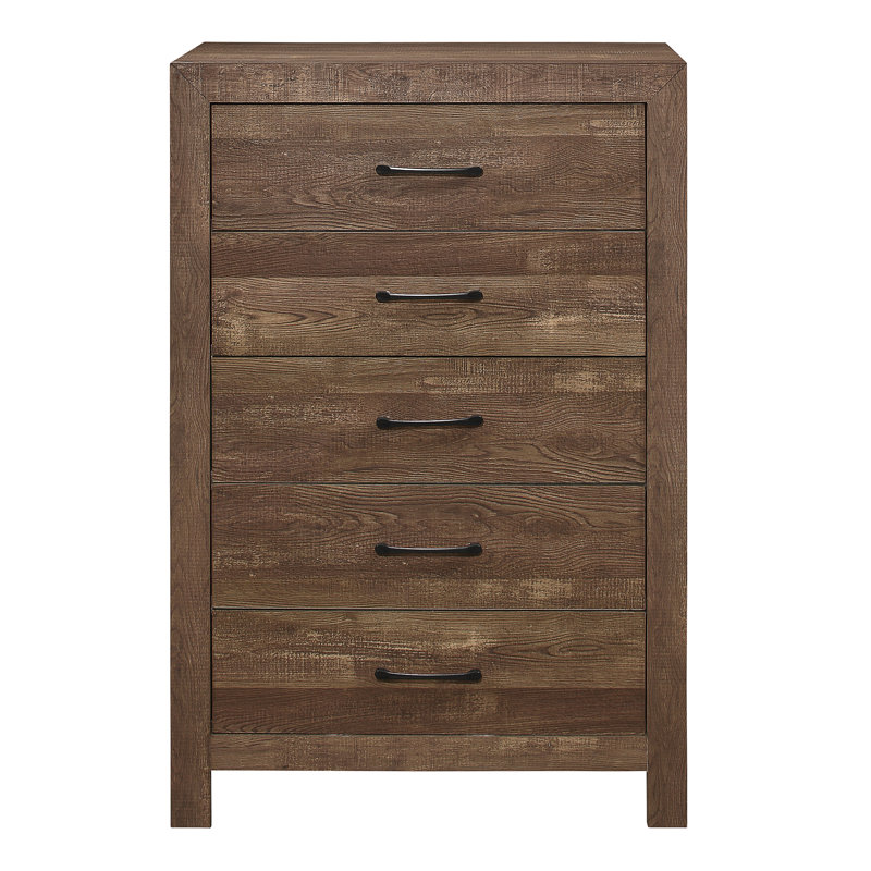 Commode 5 tiroirs Davaya, Brun rustique