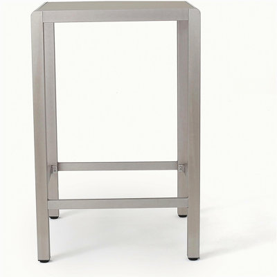 Table de bar d'extérieur en aluminium avec plateau en verre de 43 po, finition grise