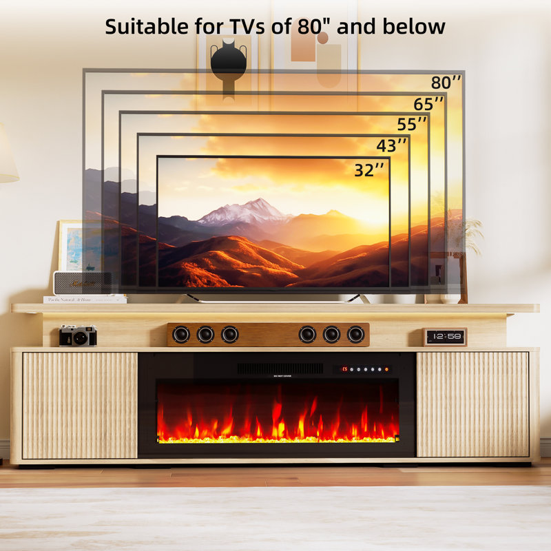 70" Fireplace Tv Stand, Led Light Entertainment Center With 36" Electric Fireplace, Dual-layer Tv Console With Storage Cabinet, Media Console Table For Tvs Up To 80", Ideal For Living Room