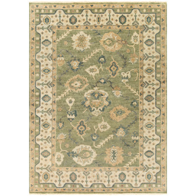 Hillcrest Wool Oriental Area Rug in Cream/Beige/Green