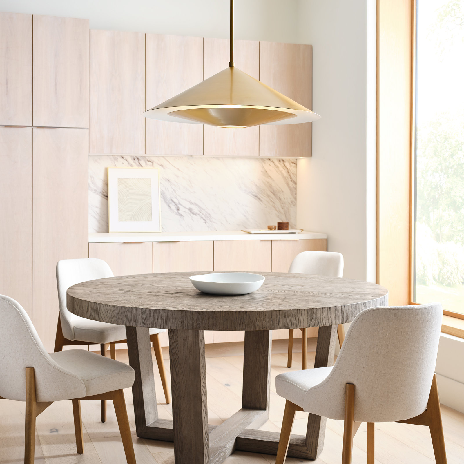 Dimmable Single Light Pendant, Burnished Brass, 63.25" H x 24" W x 24" D