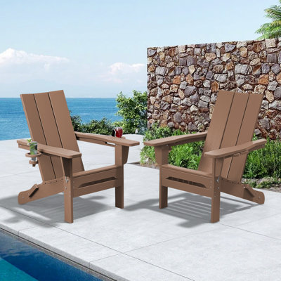 Chaise Adirondack pliante en polyéthylène haute densité Wolak avec porte-gobelet double (ensemble de 2)