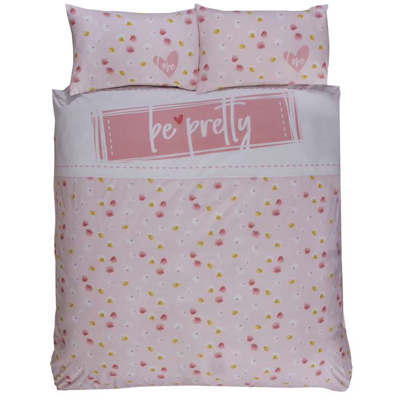 Graphic Print & Text Duvet Cover Set with Pillowcases Included, Pink, Kingsize Duvet Cover + 2 Standard Pillowcases