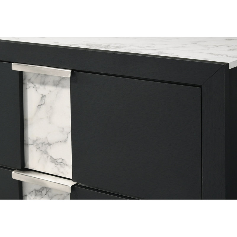 1Pc Contemporary Dresser Six Drawers Metal Knobs Bedroom Wooden Furniture, Black/White
