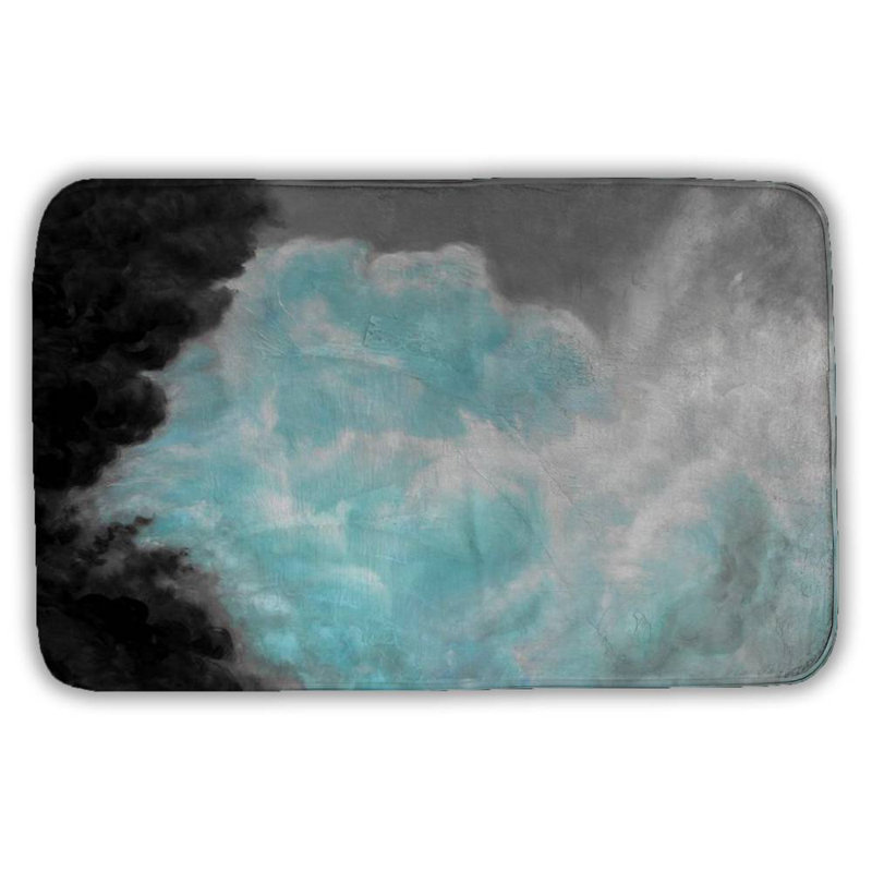 Falishia Microfiber Non-Slip Bath Mat, White/Black/Light Blue