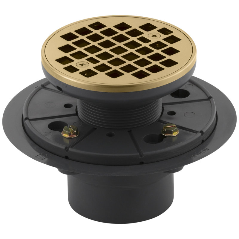 Round Design 3" Grid Shower Drain, Vibrant Moderne Brushed Gold