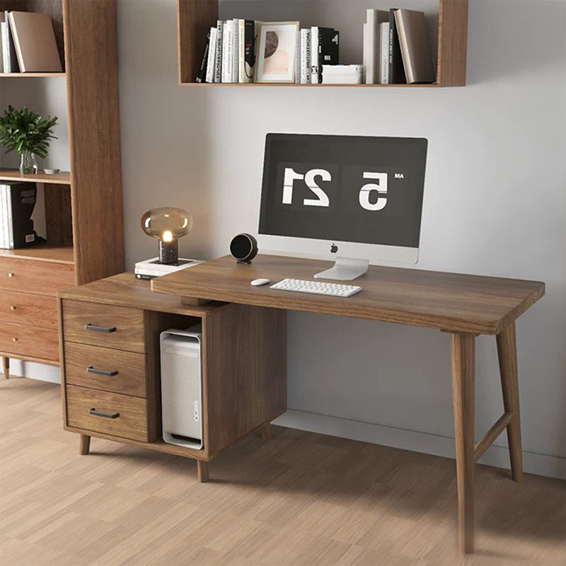 Bureau de direction rectangulaire en bois massif avec tiroirs Walnut, H 29,53 po x l 62,99 po x P 23,62 po, Retour à gauche