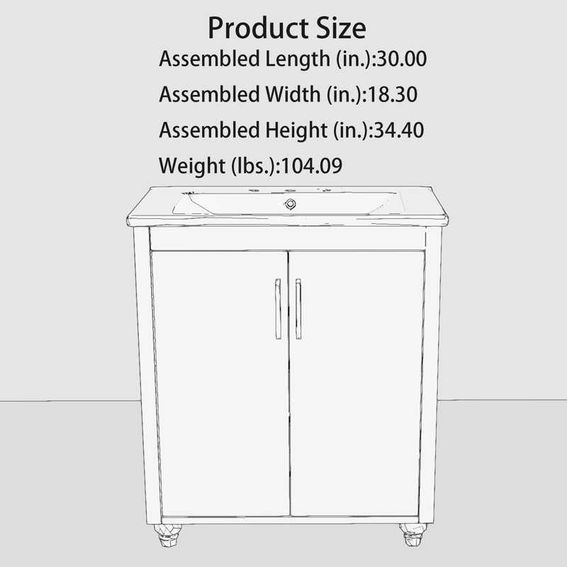 Meuble-lavabo simple 30 po avec plateau en céramique Shourya