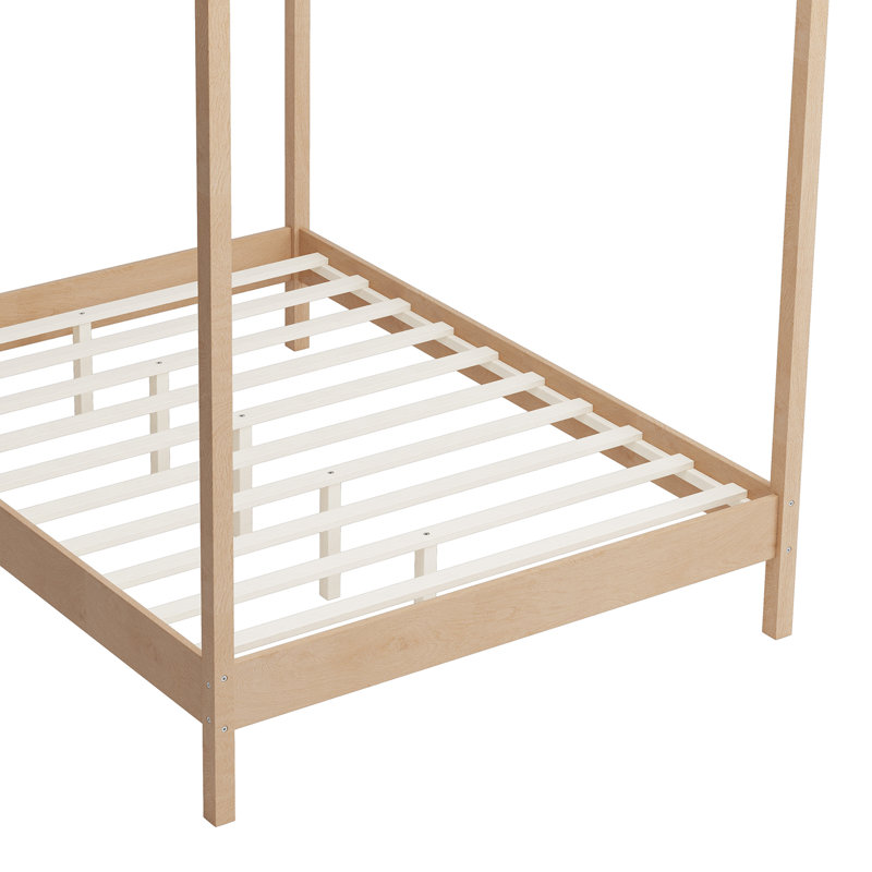Queen Size Canopy Bed Frame Four Poster Platform Bed, Yellow, Queen