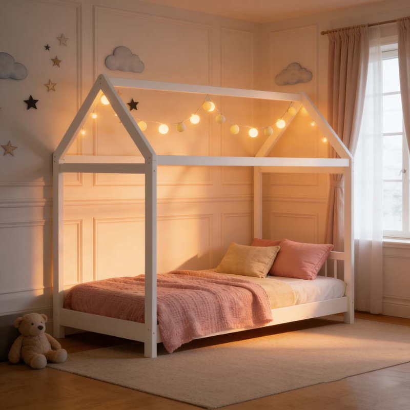 Lit simple en bois, Blanc