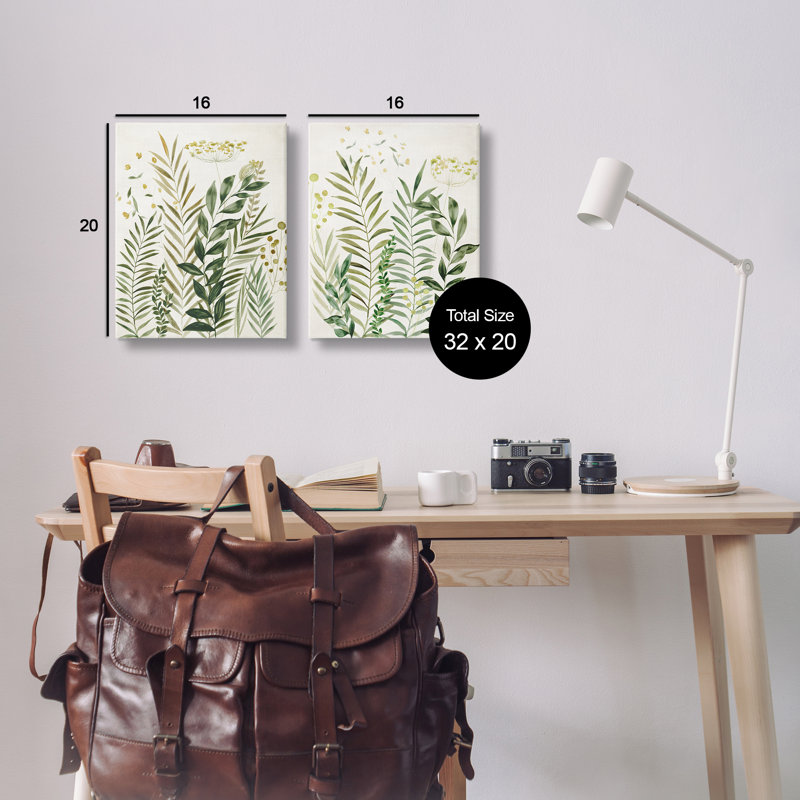  "Varied Leaves & Fronds", ensemble de 2 toiles d'art sur toile par Hannah Dawson, H 20 po x l 16 po