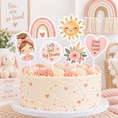 Boho Rainbow Girl Cake Topper Set, 6 Baby Shower Gender Reveal Designs