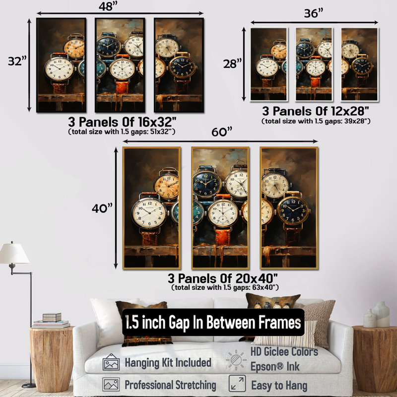Art rétro, horloges rétro 2, H 28 po x l 36 po, Cadre flottant noir