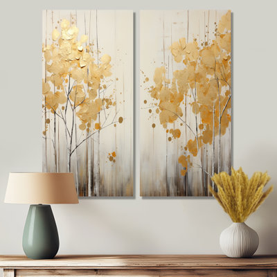 Minimalism White And Gold Forest I - Traditional Wall Art