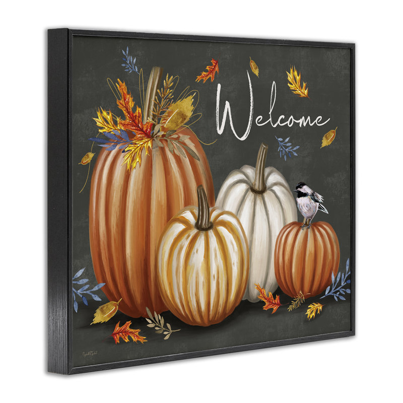  Welcome with Autumnal Pumpkins Framed Giclee Art by Elizabeth Tyndall, 11" H x 14" W, Giclée encadrée noir minuit