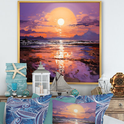 Yellow And Purple Oceans Sunset Embrace II - Coastal Sunset Wall Art