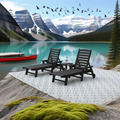 3-Piece Black Oversized Lounge Set: Side Table, 5 Positions & Cup Holder