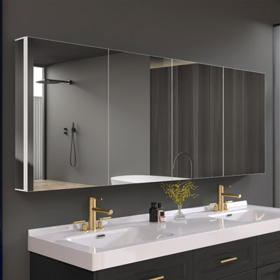 80" X 30" Inch Recessed Or Surface Mount Frameless Mirror Medicine Cabinet With Storage Aluminumand 3 Adjustable Glass Shelves