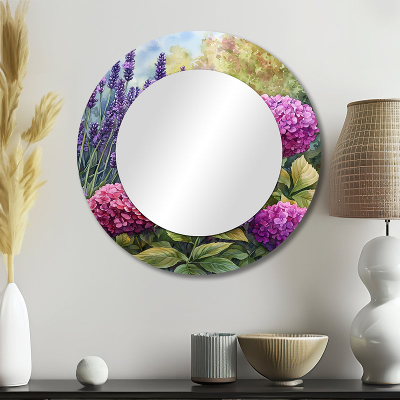 Hydrangeas And Lavender Garden I - Floral Mirror Wall Decor - Printed On Metal, 23" x 23"