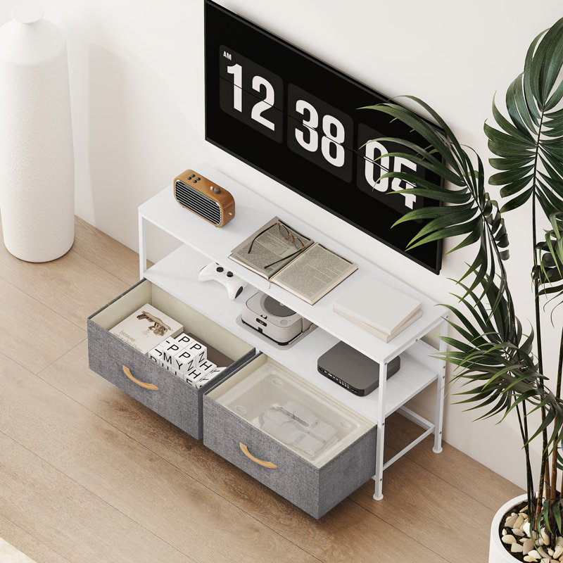Meuble télé, table télé avec rangement pour téléviseur 47 po, blanc, H 22 po x L 47,2 po x P 11,4 po, Blanc