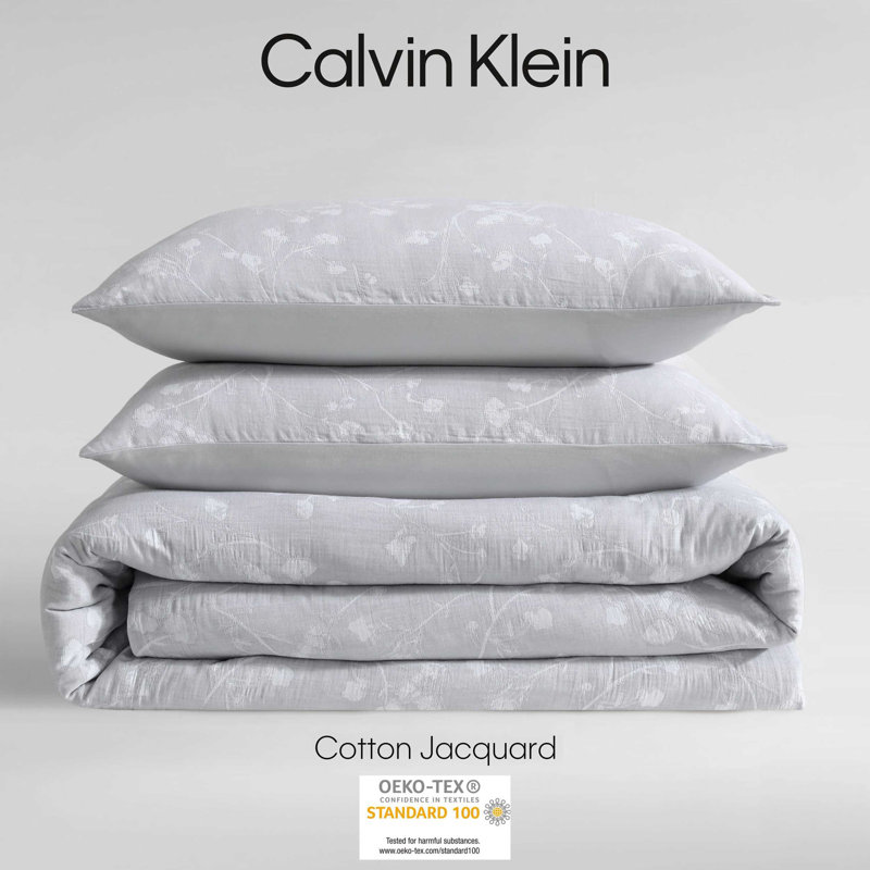 Ensemble floral gris Calvin Klein Umbra, Édredon pour très grand lit + 2 taies décorativ