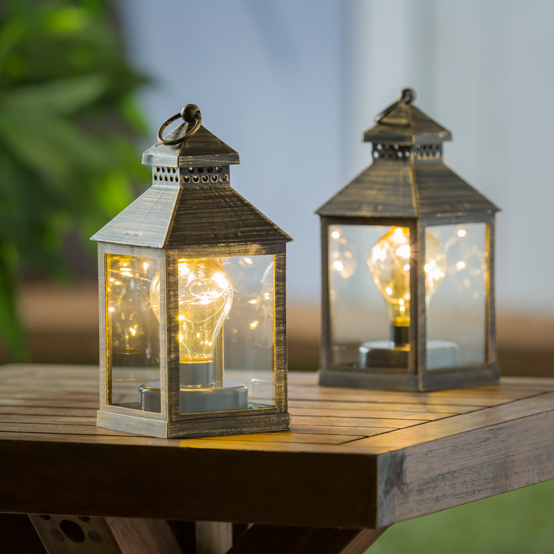 4.13'' Battery Powered Integrated LED Square / Rectangular Lantern, Brushed Gold