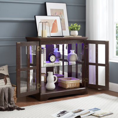 LED Curio Display Cabinet,Antique Display Cabinet With Adjustable Shelves,Retro Design Quality Showcase With Lattice Doors Elegant Bookcase And Storage Cabinet