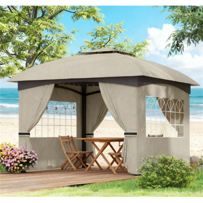 Double Roof Patio Gazebo,Elegant Design Gazebo,With Curtains,Church Windows,For Outdoor