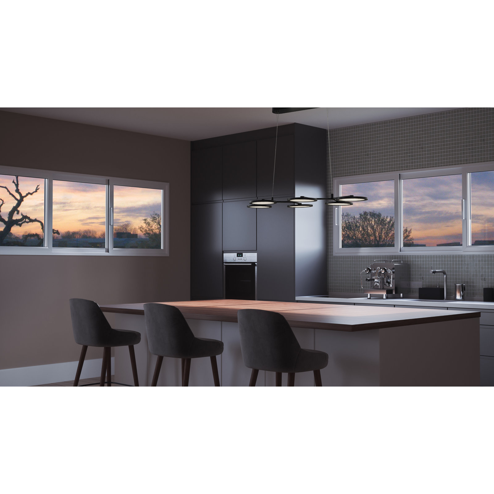 Radia 6 Light Steel Dimmable LED Pendant, Matte Black