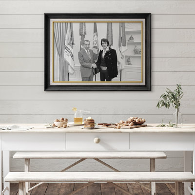 Rétro Elvis Presley avec le président Richard Nixon, photo en noir et blanc, photos de bureau, impression sur toile encadrée, impression numérique.