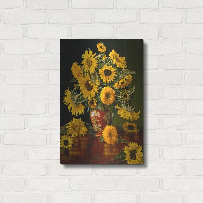 "Tournesols dans un vase cramoisi" par Christopher Pierce, H 24 po x l 16 po