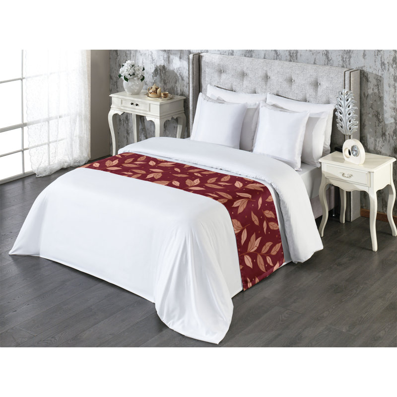 Ambesonne Leafy Pattern Bed Scarf Runner Autumn Leaves Dots Burgundy Pale Ruby, King