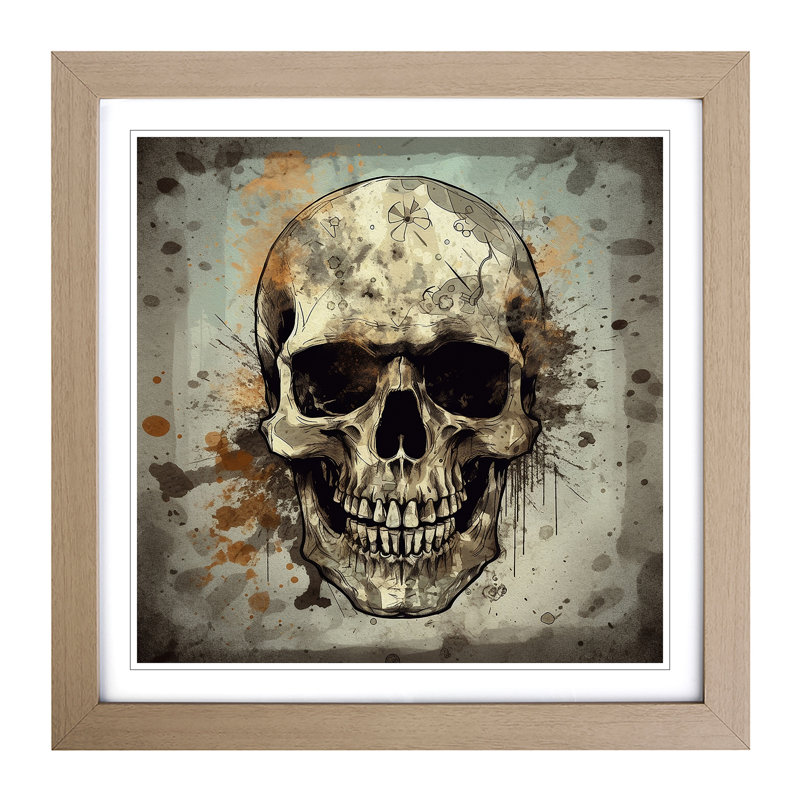 Skull Grunge No.1 - Single Picture Frame Print on Wood, Oak