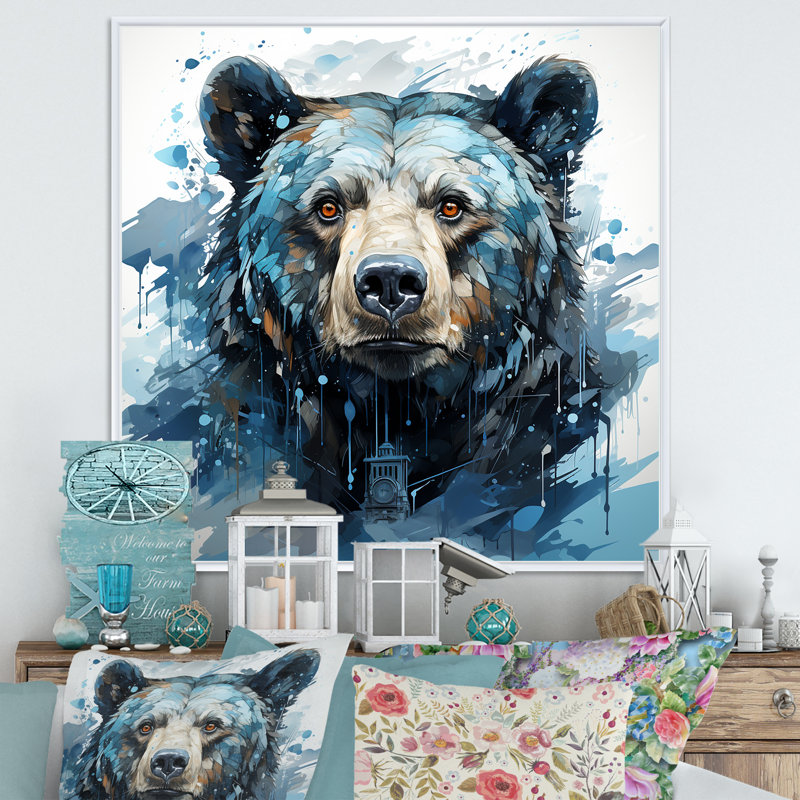 Représentation abstraite d'un mouvement d'ours sur toile, H 36 po x l 36 po x P 1,5 po, Cadre flottant blanc